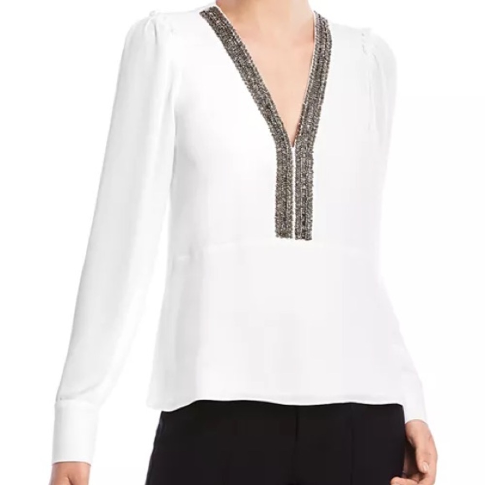 Bailey 44 White Blouse with Silver Trim